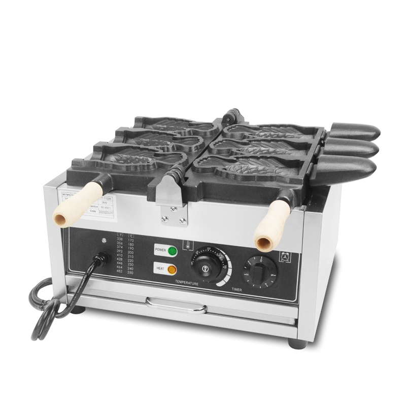 Food Processor Snacks - Kommerzielle 3-teilige Eis-Fisch-Form-Kuchen-Waffelkegelmaschine, antihaftbeschichtet, elektrisch, elektrisch,