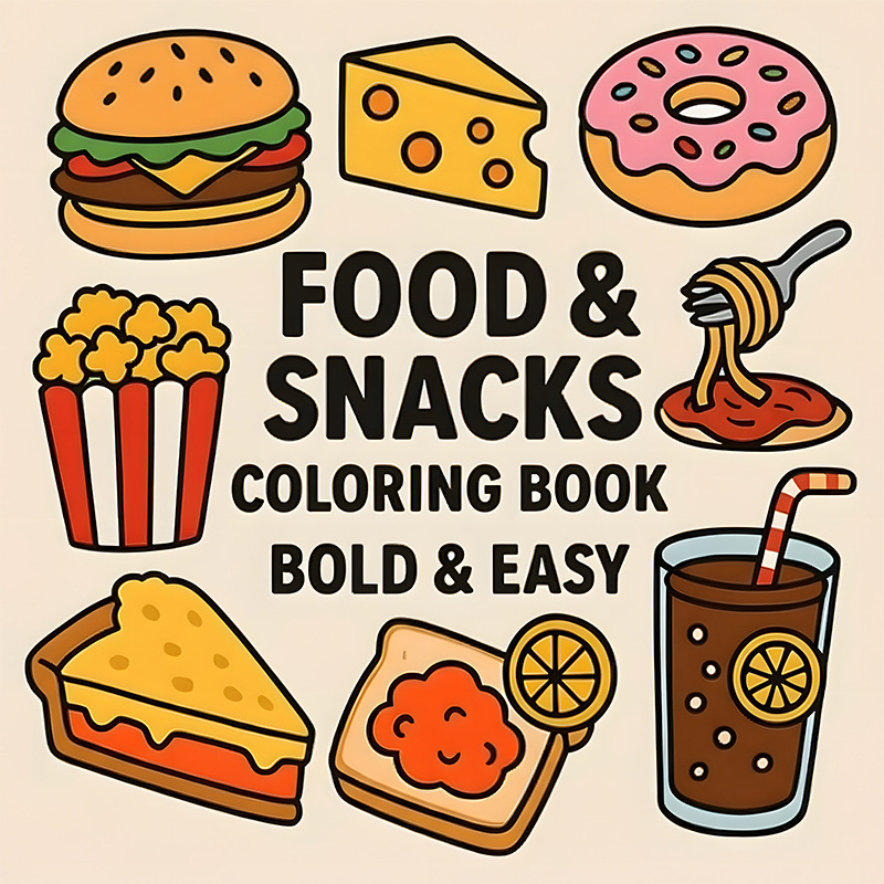 Food Snacks Coloring Book - Dickes Malbuch mit Lebensmittel- und Snack-Motiven,